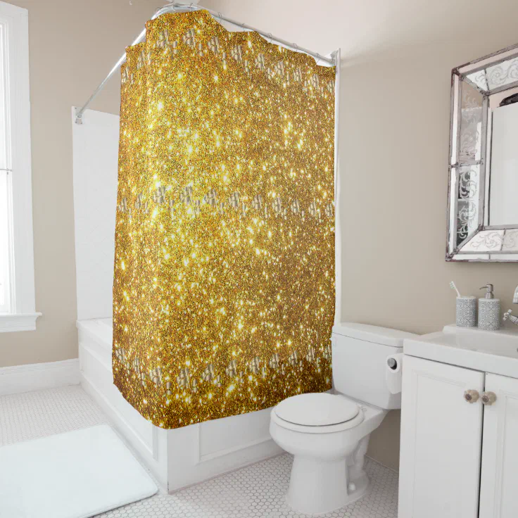 Luxury Popular Floral Gold Glitter Shower Curtain Zazzle