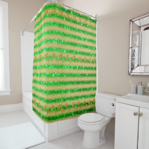 Luxury Popular Floral Green Gold Glitter Shower Curtain