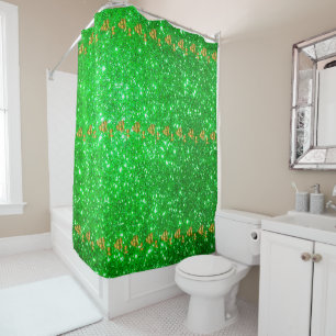 Luxury Popular Floral Green Gold Glitter Shower Curtain