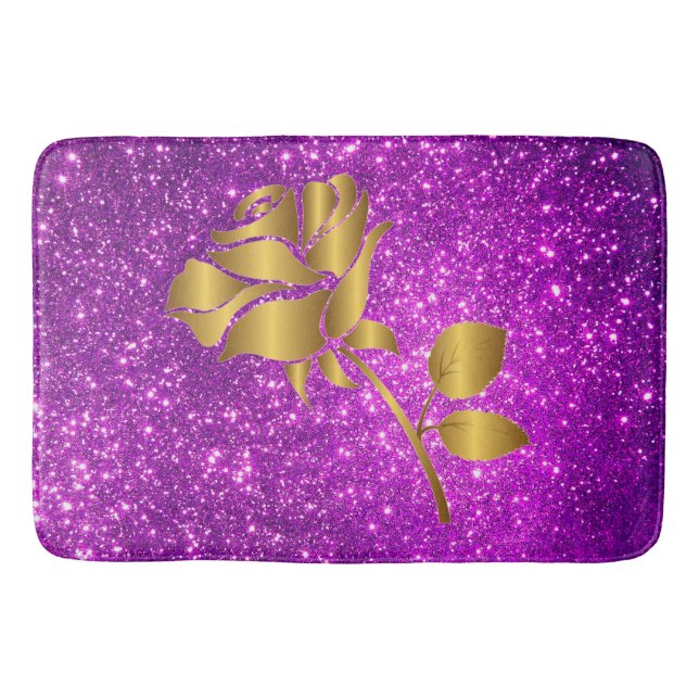 Luxury Popular Floral Purple Gold Glitter Bath Mat (Front)