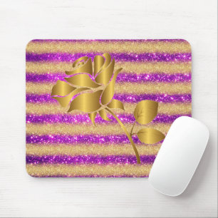 Luxury Popular Floral Purple Gold Glitter Gift Mouse Pad