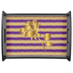 Luxury Popular Floral Purple Gold Glitter Gift Serving Tray