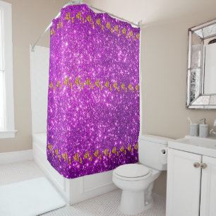 Luxury Popular Floral Purple Gold Glitter Shower Curtain