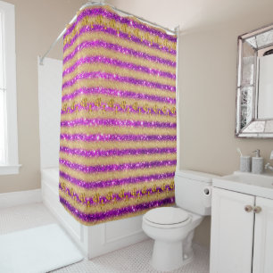 Luxury Popular Floral Purple Gold Glitter Shower Curtain