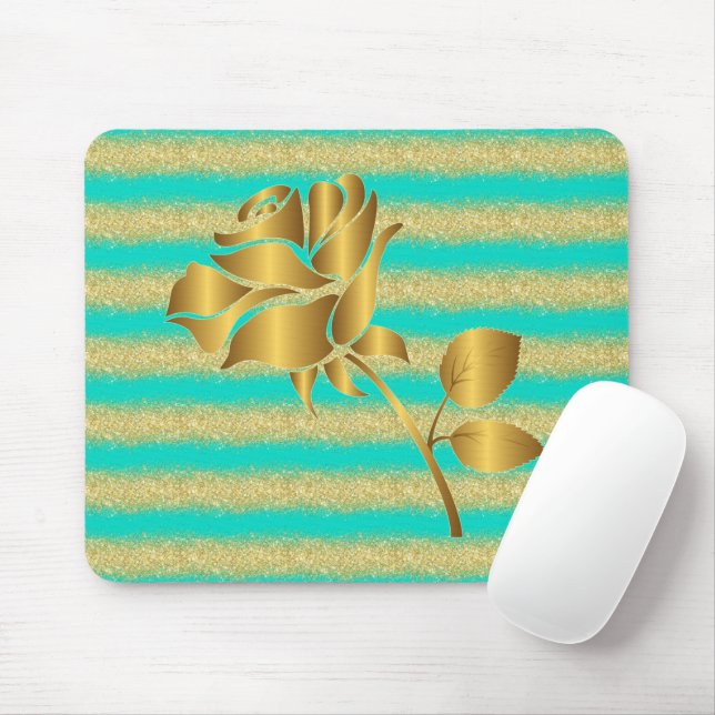 Luxury Popular Floral Turquoise  Gold Glitter Gift Mouse Pad (With Mouse)