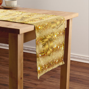 Luxury Popular Gift Floral Gold Glitter Medium Table Runner