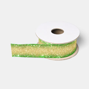 Luxury Popular Gift Green Gold Glitter Grosgrain Ribbon