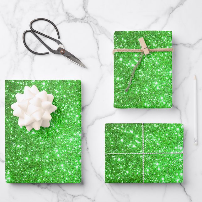 Luxury Popular Gift Green Gold Glitter Wrapping Paper Sheets (Front)