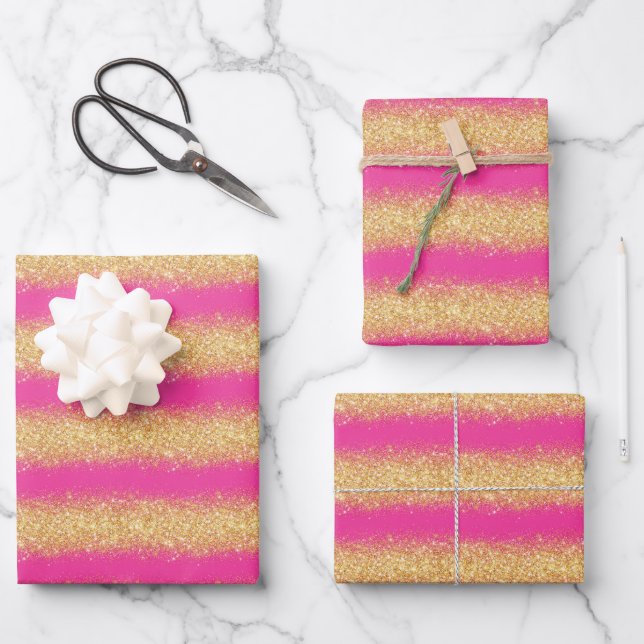 Luxury Popular Gift  Pink Gold Glitter Wrapping Paper Sheets (Front)