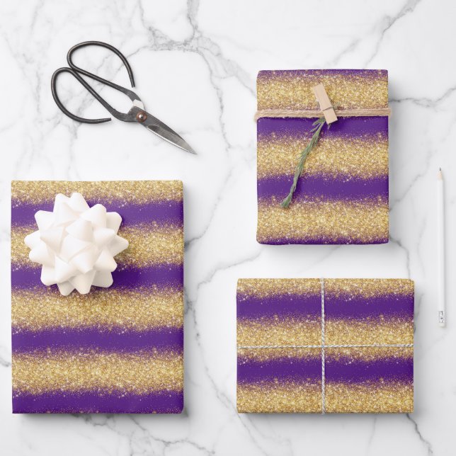 Luxury Popular Gift Purple Gold Glitter Wrapping Paper Sheets (Front)