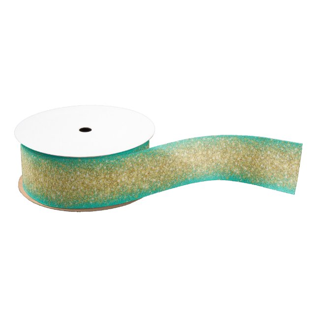 Luxury Popular Gift Turquoise Gold Glitter Grosgrain Ribbon (Spool)