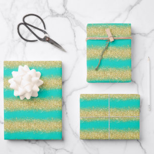 Luxury Popular Gift Turquoise Gold Glitter Wrapping Paper Sheets