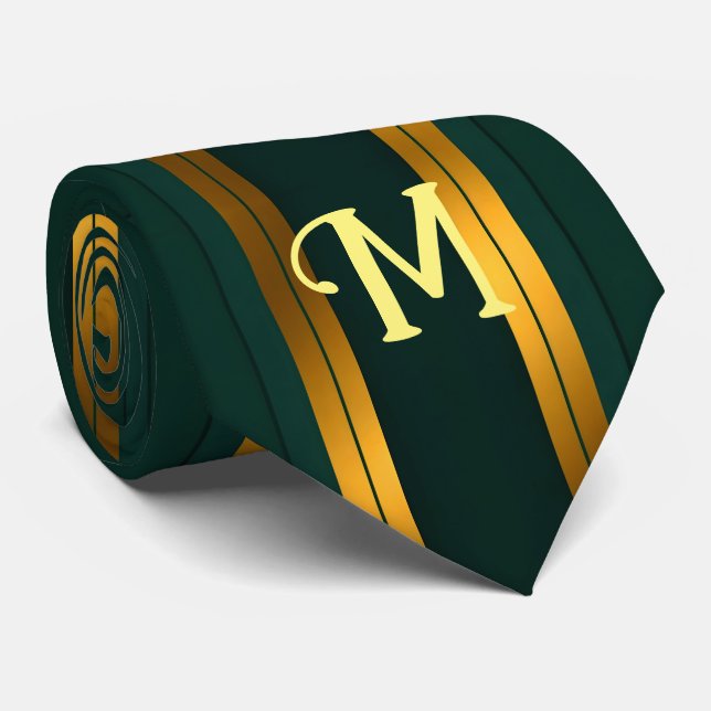 Luxury Popular Green Gold Linen Texture Collection Neck Tie (Rolled)