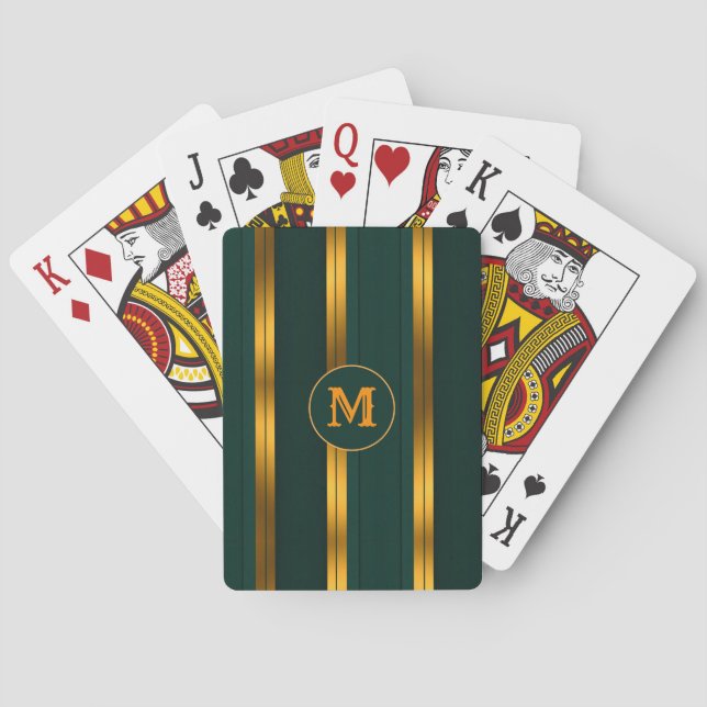 Luxury Popular Green Gold Linen Texture Collection Poker Cards (Back)