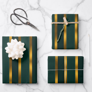 Luxury Popular Green Gold Linen Texture Collection Wrapping Paper Sheets