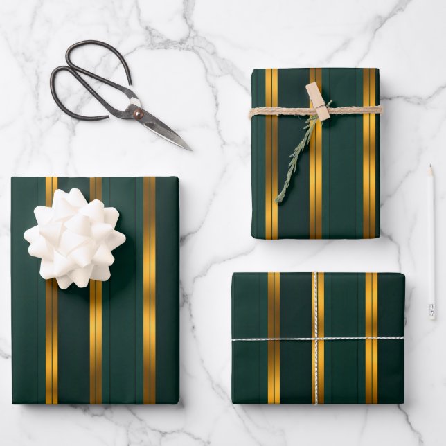 Luxury Popular Green Gold Linen Texture Collection Wrapping Paper Sheets (Front)
