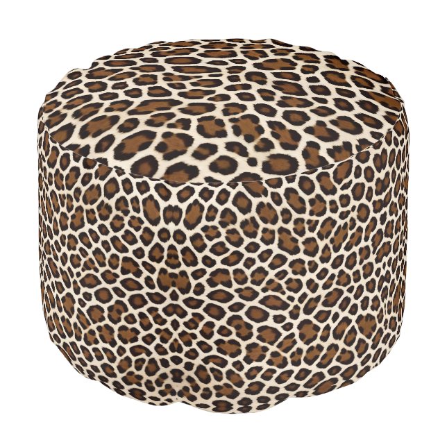 Luxury Popular White Leopard Elegant Collection Pouf (Angled Front)