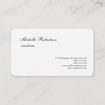Luxury Premium Linen Black White Plain Minimalist Business Card by hizli_art at Zazzle