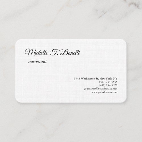 Luxury Premium Linen Black White Script Minimalist Business Card