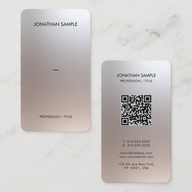 Luxury Premium Silk Paper QR Code Glamour Silver Business Card (Front/Back)