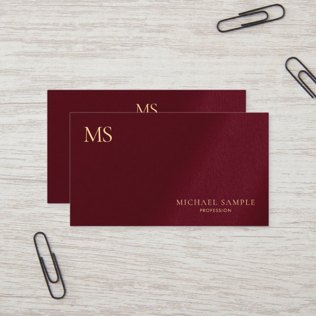Luxury Premium Thick Stylish Gold Text Monogram Business Card (Front/Back In Situ)