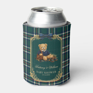 Luxury Preppy Teddy Bear Plaid Baby Shower Can Cooler