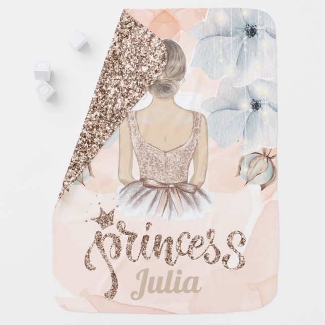 Luxury Princess Beige glitter Baby Name Baby Blanket (In Situ)