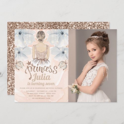 Luxury Princess Birthday Party Photo glitter Invitation