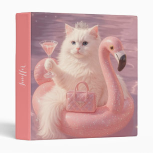 Luxury Princess Cat on Pink Flamingo Pool Float    3 Ring Binder