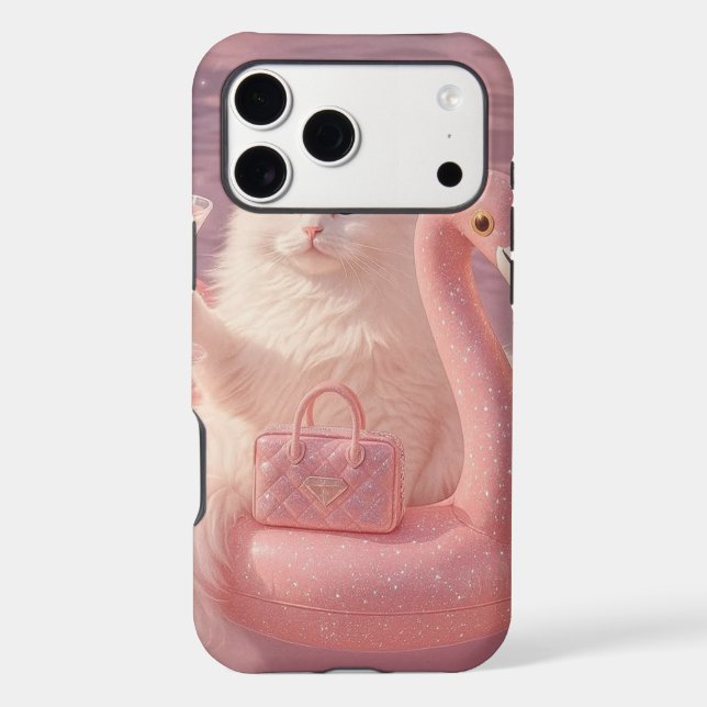 Luxury Princess Cat on Pink Flamingo Pool Float    Case-Mate iPhone Case (Back)