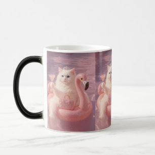 Luxury Princess Cat on Pink Flamingo Pool Float    Color Morph Mug