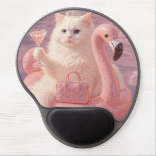 Luxury Princess Cat on Pink Flamingo Pool Float    Gel Mouse Pad