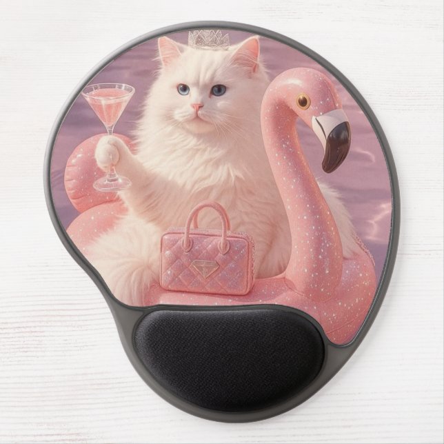 Luxury Princess Cat on Pink Flamingo Pool Float    Gel Mouse Pad (Front)