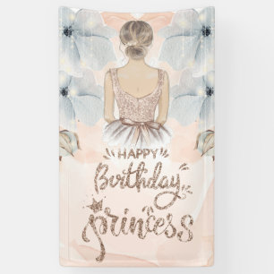 Luxury Princess Happy Birthday Beige glitter Banner