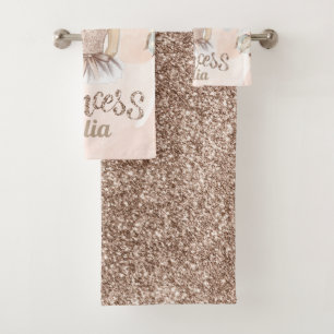 Luxury Princess Personalized Beige glitter Bath Towel Set