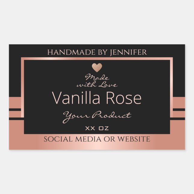 Luxury Product Packaging Label Black and Rose Gold (Front)