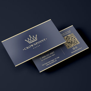 Luxury Professional Crown Dark Blue Frame Gold Foil Business Cards