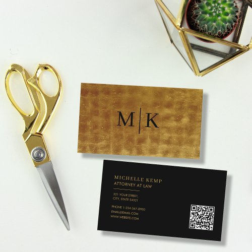 Luxury Professional QR Code Monogram Black Gold Business Card