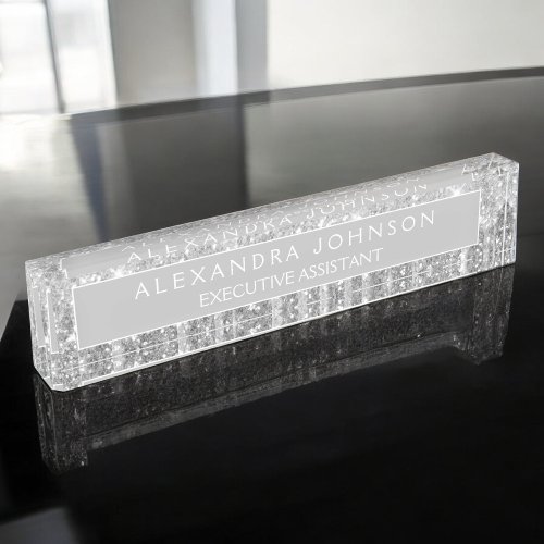Luxury Professional Silver Glitter Modern Desk Name Plate