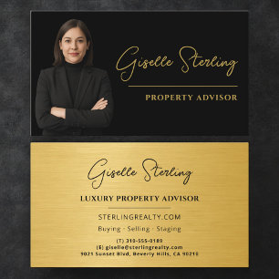 Luxury Property Advisor Black Gold Metallic Business Card