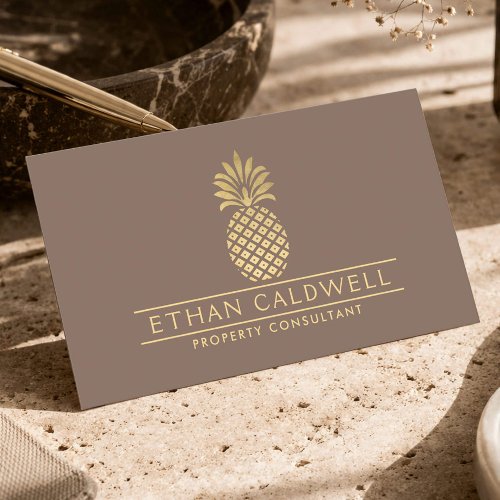 Luxury Property Consultant Gold Pineapple Taupe Business Card