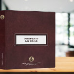 Luxury Property Listing Binder<br><div class="desc">Showcase your properties in style with this exquisite Property Listing Binder. The design exudes sophistication, featuring a professional faux oxblood red leather look background adorned with a brushed gold logo emblem. The fully customizable text allows you to add your agency's name, agent details, and any other pertinent information. With this...</div>