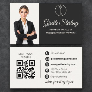 Luxury Property Manager Neutral Photo QR Code  Business Card