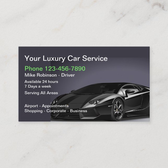 Luxury Public Transport Taxi Car Service Business  Card (Front)