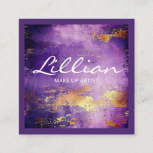 Luxury purple and gold abstract QR code Square Business Card