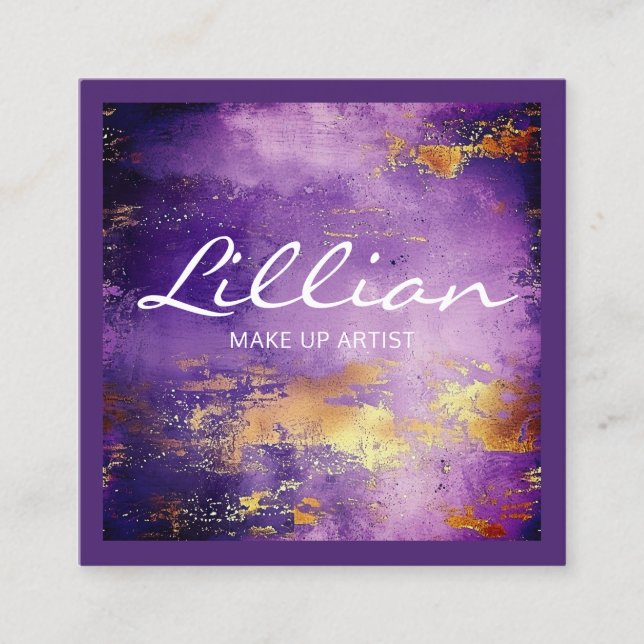 Luxury purple and gold abstract QR code Square Business Card (Front)