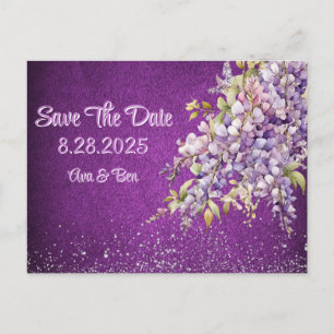 Luxury Purple and Lavender Wisteria Save The Date Announcement Postcard