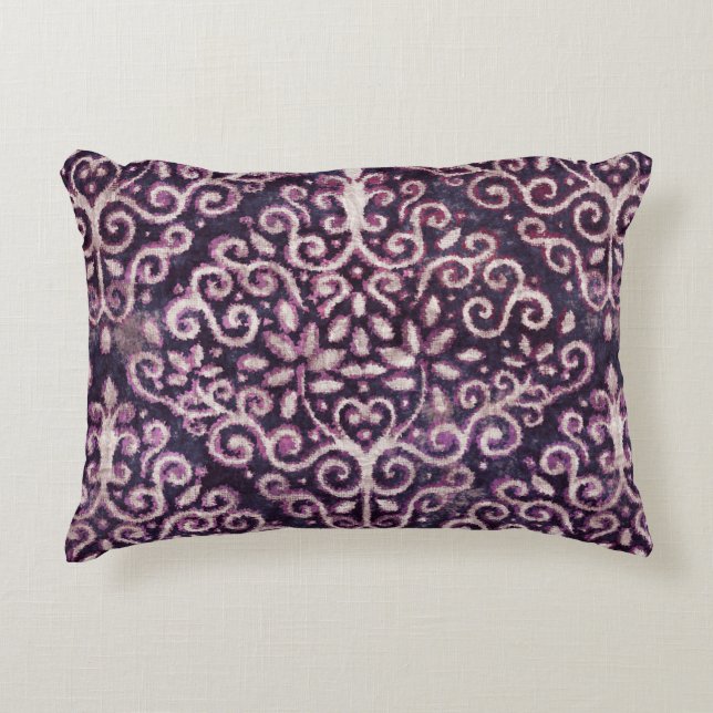 Luxury purple and tan damask seamless pattern accent pillow (Front)