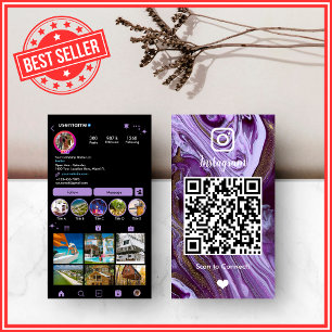 LUXURY Purple & Black Instagram Marble Agate QR Business Card