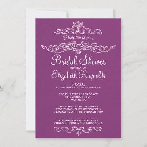 Luxury Purple Bridal Shower Invitations